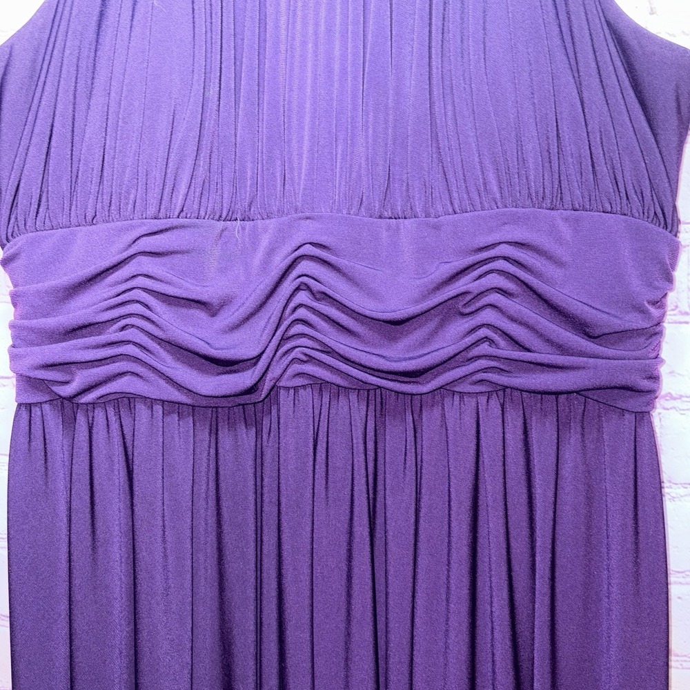 Purple Ruched Formal Evening Wedding Cocktail Midi Dress Beaded Sleeveless Sz 16 - Picture 4 of 5